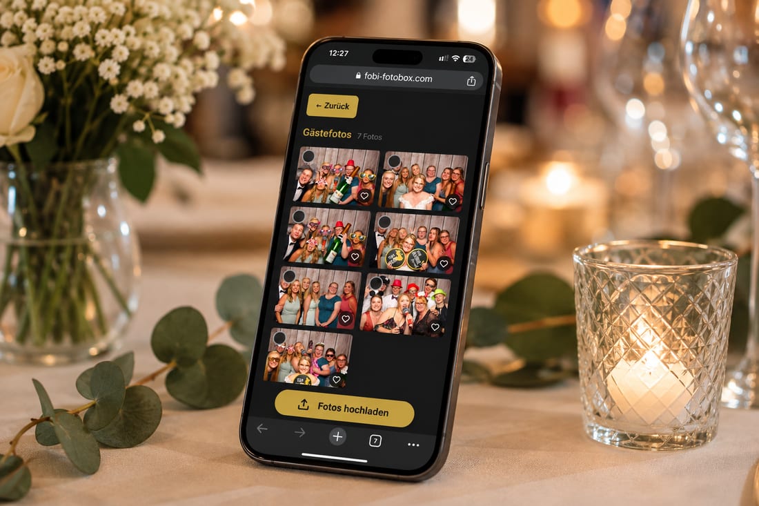 Galerie-Ansicht mit Fotobox-Fotos und Gäste-Uploads