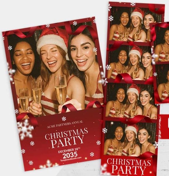 Individuelles X-MAS-Drucklayout: Postkarte und Fotostreifen im Christmas-Party-Design